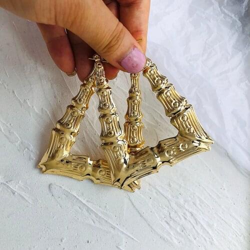 Lifefontier Punk Celebrity Geometric Big Hoop Earrings For Women Large Trapezoid Bamboo Earrings Brincos Fashion Party Jewelry