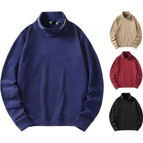 LUCLESAM Men Wheat Ear Embroidery Turtleneck Knitting Sweater Men Winter Warm Pullover Pulover De Hombre