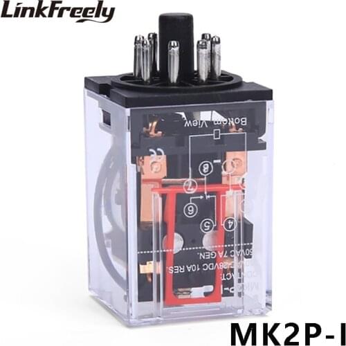 MK2P-I Electromagnetic Coil Relay 10A Round 8 Pins 2NO+2N 6V 12V 24V 110V DC Miniature General Purpose Middle Voltage Relay