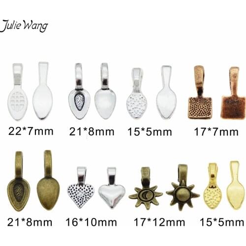 Julie Wang 160pcs/box Mixed Color Alloy Leaves Shape Small Spoon Charms Glue On Bail For Necklace Earring Jewelry Making