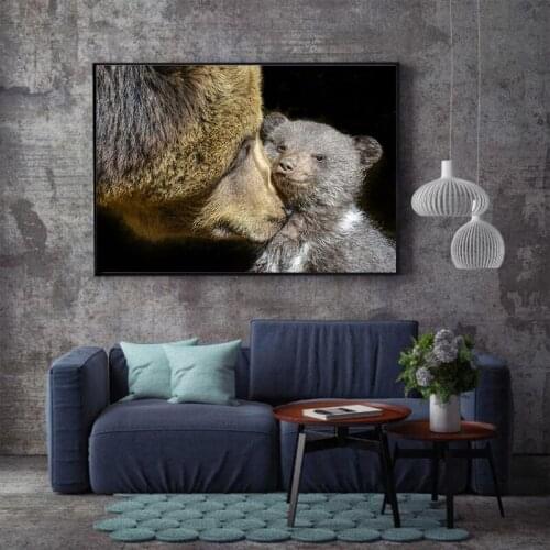 Bear Mother and Baby Kissing Wall Art Canvas Painting Nordic Posters And Prints Wall Pictures Baby Shower Gifts Kids Room Decor