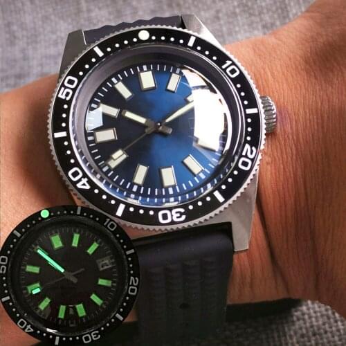 Japan NH35 41mm Sapphire Mens Watch Arched Glass C3 Super Lume Blue Face Diving 300M Waterproof Date Window Rubber Strap