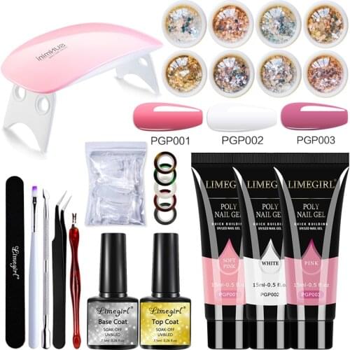 Limegirl Poly Extension Gel Nail Kit with Lamp Top Base Coat Rhinestone Glitter Nail Manicure Acrylic Nail Beginner Starter Kit