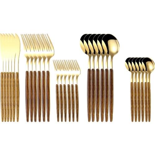 30Pcs imitation wooden handle cutlery set 18/10 stainless steel cutlery set cutlery kitchen dinner cutlery silverware set