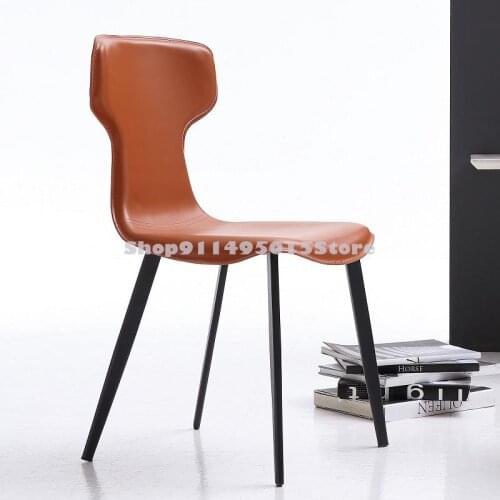 Nordic Minimalist Hard Leather Dining Chair Study Chair Italian Leisure Chair Minimalist Saddle Leather Chair Dining Stool