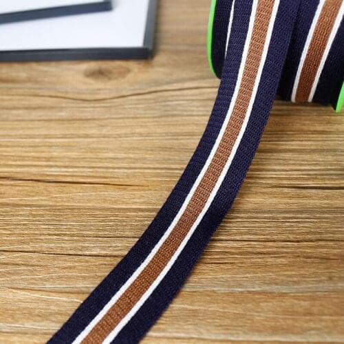 New 5M/lot Quality Wide 2.5cm Blue Brwon White 100% mecerized cotton webbings Striped soft ribbon DIY sewing garment accessories