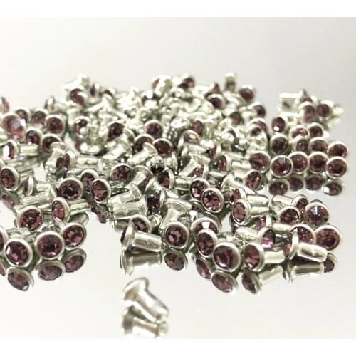 New Coming DIY 100PCS 4MM CZ++ Light Purple Crystal Rivets Leather Craft Punk Studs Fit Leather-Craft DIY Making Shipping Free