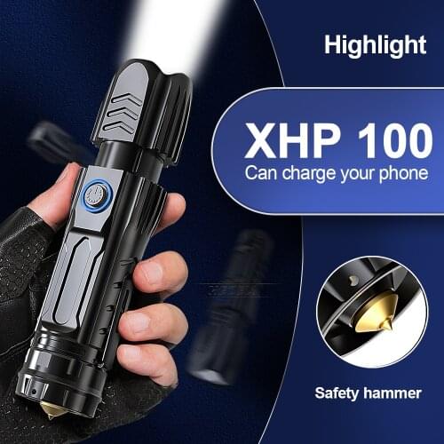 New Most Powerful XHP100 Led Flashlight Rechargeable Led Torch High Power Tactical Flash Light 18650 XHP90 Usb Hunting Hand Lamp