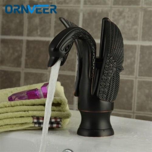 Luxury Black Bronze Swan Shape Bathroom Faucet Fancy Animal Shape Black Painted Brass Basin Sink Mixer Tap B-016