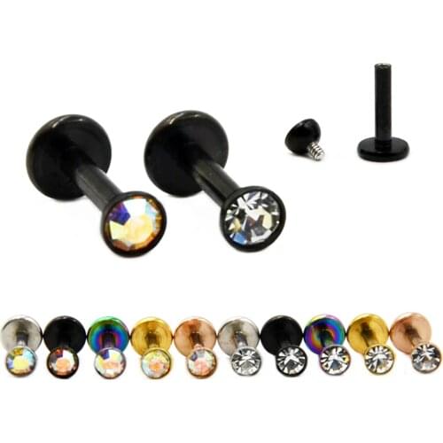Showlove-5 piece Surgical Steel Different colors CZ Gem Labret Tragus Ear Cartilage Earring Lip Ring Body Piercing Jewelry 16G