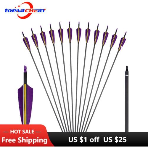 Toparchery 32inch Archery Pure Carbon Arrow 350 Spine Hunting Arrows Archery With Removable Arrow Heads For Recuve Bow(6/12/24)