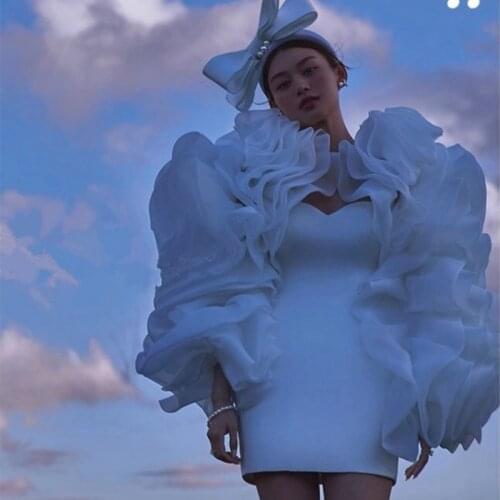 Organza Wedding Boleros White Wedding Arm Cover Decorate Bridal Puff Sleeves Long Sleeves Detachable Handmade Bridal Accessories