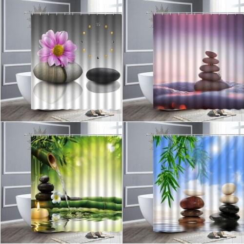 Zen Shower Curtain 3D Flower Stone Running Water Green Bamboo Printing Waterproof Bathroom Decor With Hooks Fabric Curtains Set