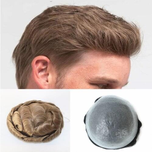 Mens Tpupee For Malaysia Hair 8*10 Skin PU #22R Honey Blonde Human Hair For Men Replacement System Extension Toupee 6 Inch Style