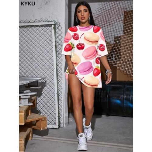 KYKU Food T Shirt Women Fruit Tshirt Printed Donuts Punk Rock Lovely Shirt Print Womens Clothing Anime Clothes Big Size