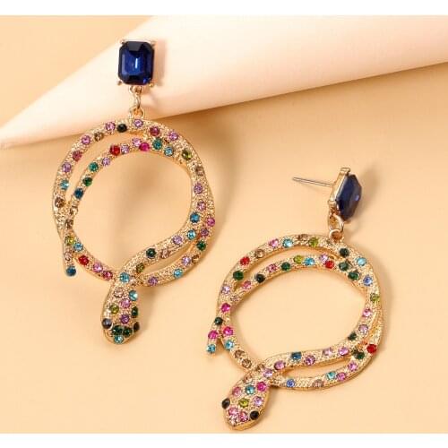 Wholesale New Design Crystal Long Snake Drop Earrings Colorful Animal Statement Earrings for Women