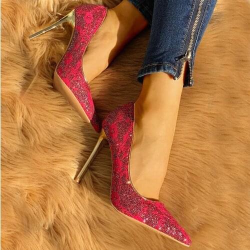 New SHENGY Fashion Lace 10CM High Heels Women Pumps Pointed Toe Work Woman Shoes Weeding Shoes Office Career Elegant Pumps