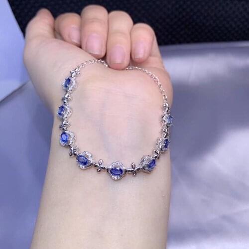 Natural blue sapphire Bracelet Natural gemstone Bracelet 925 silver bracelet Elegant lovely Clover Bulge women party Jewelery