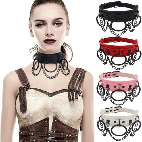 Punk Women Necklace Street Hip Hop Rock Necklace Personality Wild Leather Collar Black Metal Chain Clavicle Chain Harajuku Style