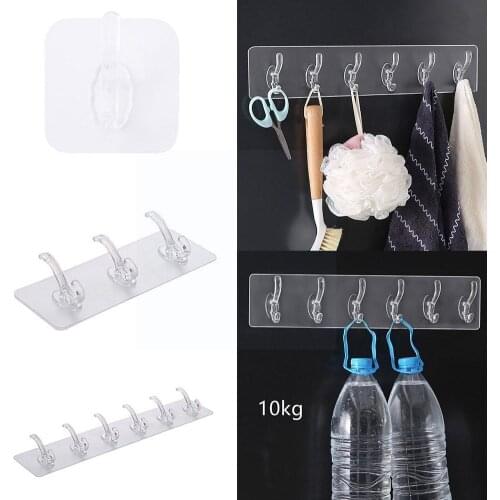 1/3/6 Hooks Transparent Strong Self Adhesive Door Wall Sucker Bathroom Heavy Hooks Cup Hangers Load Rack For Kitchen E9D7