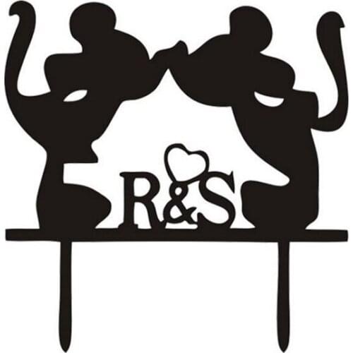 100pcs/lot Creative love R&S two mouse design wedding cake inserted card Wedding Cake Topper Party Cake Decorations