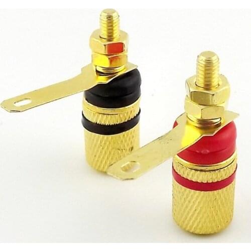 2pcs Amplifier Terminal Binding Post 4mm Banana Plug Female Jack Adapter Gold Plated Connector Black/Red