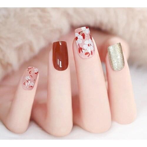 24 Pieces / Box Summer Fresh New Flat Head Long Island Ice Tea Nail Manicure Finished Product Net Red Same Style Nail Piece