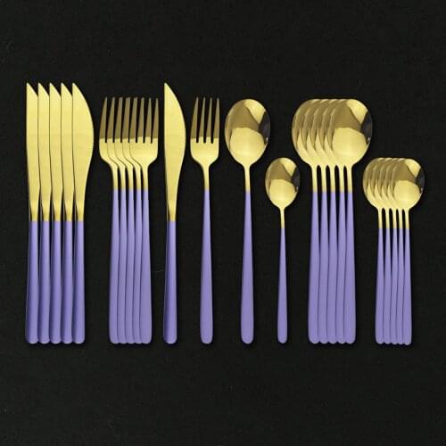 24Pcs Dinnerware Set Purple Gold Cutlery Set Fork Knife Spoon 18/10 Stainless Steel Kitchen Fork Spoon Knife Set Dropshipping