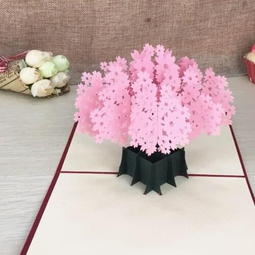 1pcs Laser Cut Kirigami 3D Pop UP Greeting & Gift Cards Gorgeous Cherry Blossoms Handmade Creative Thank You Cards Teachers' Day