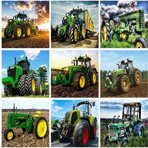 5D Diy Diamond Painting Green Tractor Truck Train Diamond Cross Stitch Mosaic Square Round Rhinestone Cross Stitch Kit Artwork