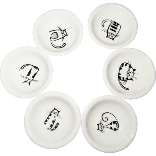 6Pcs Cute Cat Mini Size Ceramics Soy Dish Sauce Vinegar Jam Dishes Kitchen Small Plate Tableware Novelty Gift