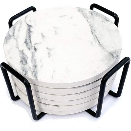 Absorbent Coasters For Drinks Coasters Set With Holder,Set Of 6,For Kinds Of Mugs Marble Style Coasters