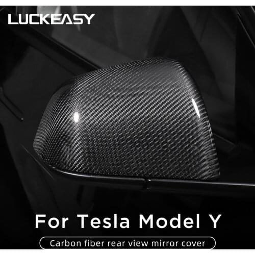 LUCKEASY Car Accessories Exterior Modification Mirror Covers For Tesla Model Y Real Carbon Fiber Forged Side Mirror Covers Cap