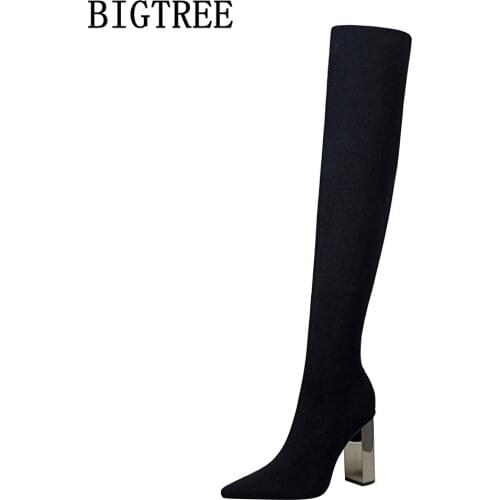 Bigtree Female Shoes For Women 2021 High Heels Black Boots Women Thigh High Boots Black Boots Women Bottine Femme Talons Hauts