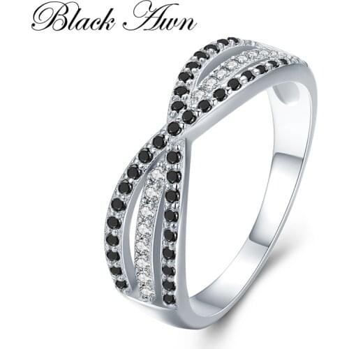 BLACK AWN 2021 New Genuine 100% Sterling 925 Silver Jewelry Square Engagement Rings for Women Gift C441 C442