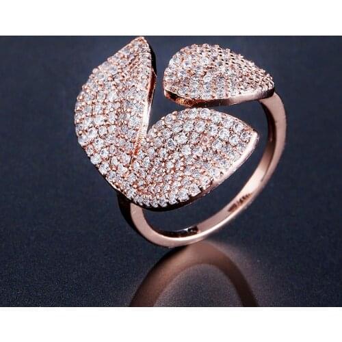 New Fashion Charm Luxury AAA Cubic Zirconia Micro Pave Setting White Gold Flower Shaped Big Open Rings for Womens Accessaries