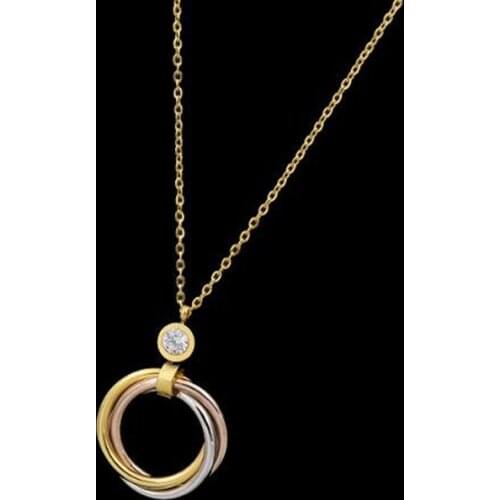 Wholesale Fashion Simple Tricolor Steel Circle Necklace Inlay C Zircon Platting Gold Tricyclic Necklace Jewelry for Women