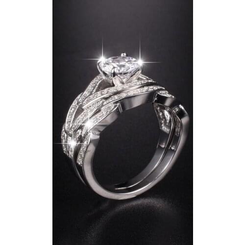 New Fashion Wedding Rings Set 2-in-1 Luxury 10KT White Gold Diamond rings for Women Jewelry anillos plata 925 para mujer