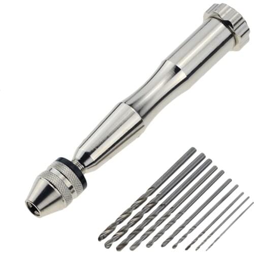 High Quality 0.3-3.5mm Mini Micro Aluminum Hand Drill With Keyless Chuck +10pc Twist Drill Bit Woodworking Drilling Rotary Tools
