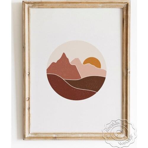 Miniature Landscape Poster, Abstract Natural Scenery Art Prints, Terracotta Color Block Wall Picture, Mid Centruy Modern Decor