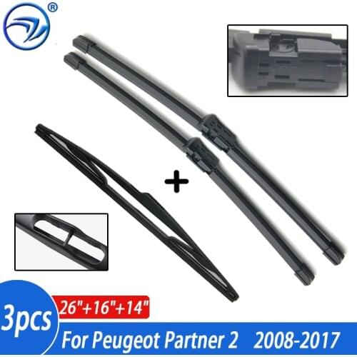 Wiper Front Rear Wiper Blades Set For Peugeot Partner 2 2008- 2017 2016 Windshield Windscreen 26"16"14"