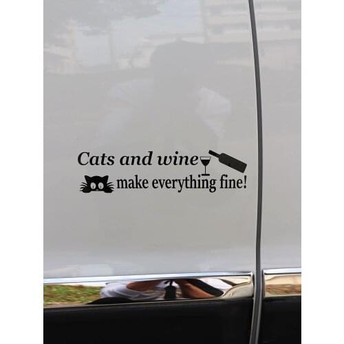 ZTTZDY 21.3*6CM Car Sticker Vinyl Decal Cats and wine make everything fine Black/Silver ZJ4-0164