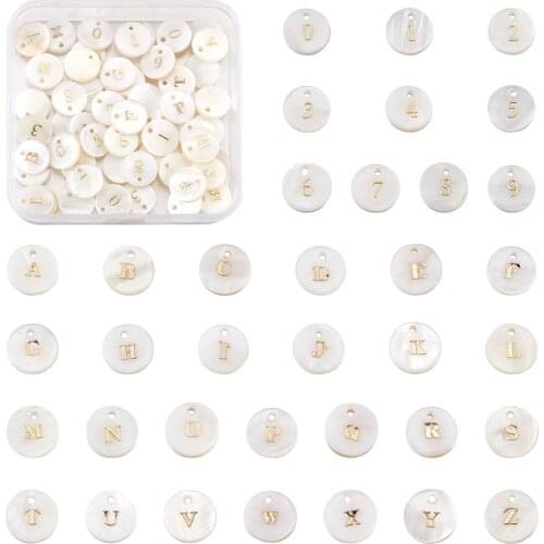 Natural Freshwater Shell Charms Flat Round Number Letter Pendants Alphabet Seashell Beads For Bracelet Necklace Jewelry Making