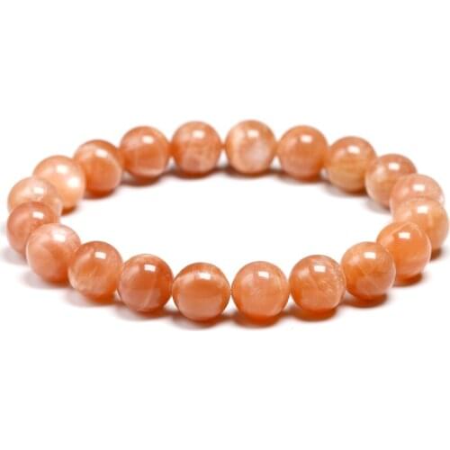 Natural Orange Sunstone Womens Beaded Bracelet Healing Yoga Energy Bracelets Men Gemstone Stretch Handmade Jewelry Gift