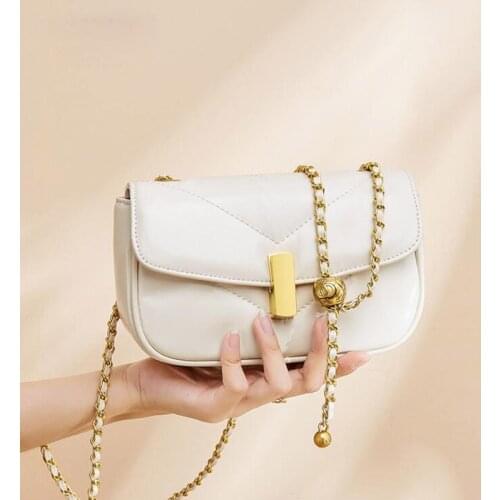 2021 New Trendy Messenger Bag Jurchen leather one-shoulder small golden ball chain female bag high-quality small square bag