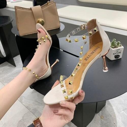 Summer New Sexy 7CM High Heels 2021 Korean Fashion Trend New Rivet High Heel Sandals