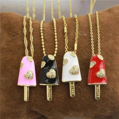 18inch 10pcs/lot New cz necklace,colorful ice cream shape enamel charm jewelry,popular plated copper necklace cheap wholesale