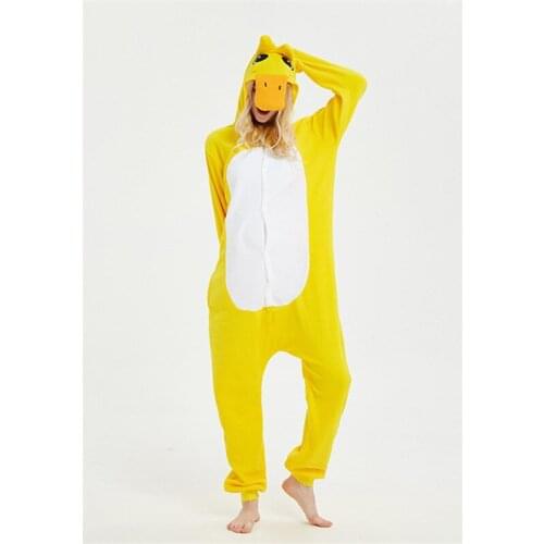 New Adults Animal Onesies Cute Duck Pajamas Sets Sleepwear Women Men Winter Unisex Anime Costumes Cartoon Fleece Hooded Pajamas