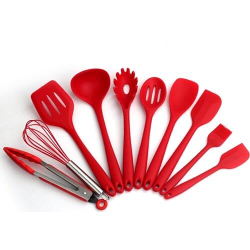 New Cookware Set 10 Sets Non-Stick Heat Resistant Silicone Egg Beater Cake Cooking Tools Kitchen Utensil Set Red Black 2 Colors