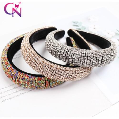 Handmade Padded Wedding Headdress Full Crystal Baroque Tiara Headband Luxury Diamante Hairband For Women Bridal Hair Accessories